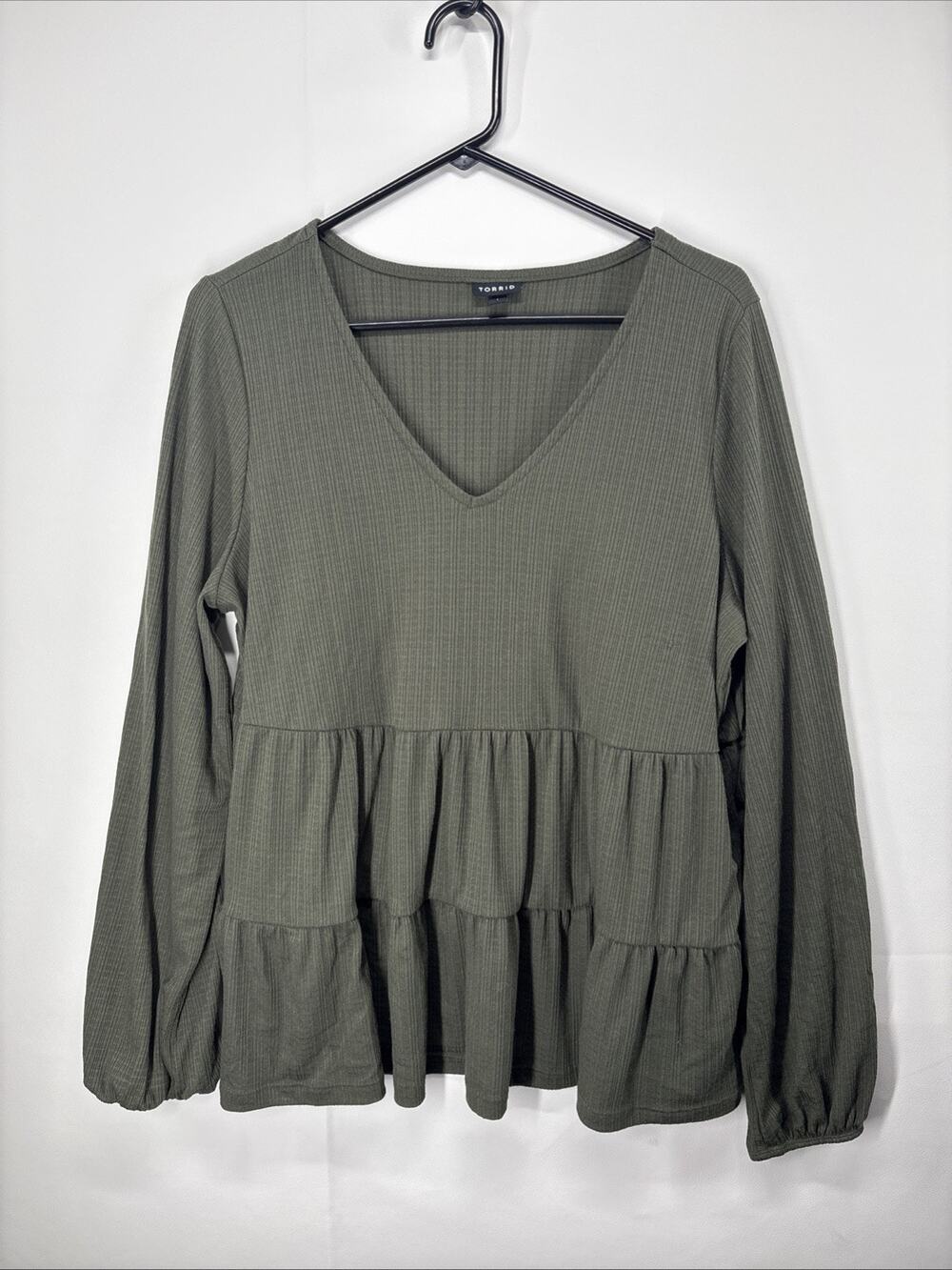 Torrid Top Long Sleeve Top V-Neck Top Women 1 Green Babydoll Top Casual Top